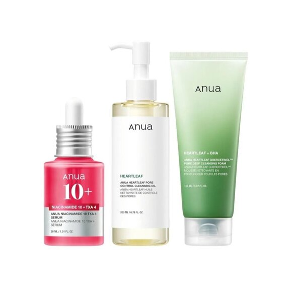 Anua 3-Step Glass Skin Beginner Set Double Cleansing with Facial Serum Oil Cle